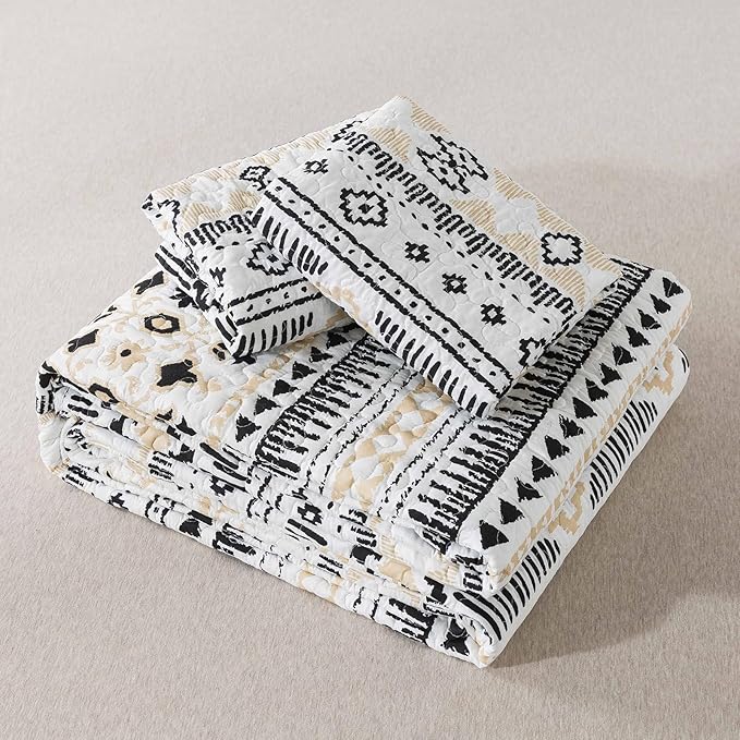 BEDIFANY Boho Quilt Bedding Set, 3 Pieces Stripe Queen Bedspread Lightweight Boho Queen Quilt, All-Season Bed Spread Coverlet Set for Bed Decoration