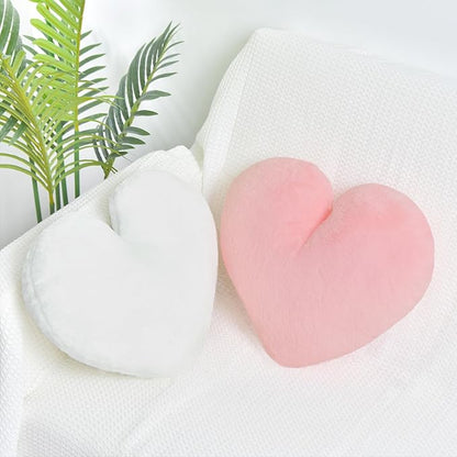 2 Pcs Heart Pillow Decorative Throw Pillows 16-inch Cute Soft Fluffy Heart Shaped Pillows for Bed Couch Sofa Bedroom Living Room Decor Aesthetic (White & Light Pink, 16"x13.78")
