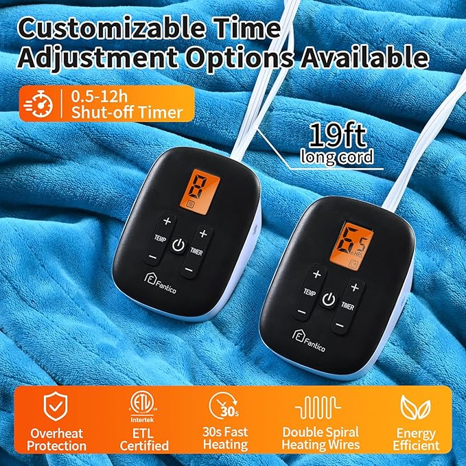 Heated Electric Blankets - Soft Flannel Heating Throw Electric Blanket with 6 Heat Settings King Size 100" × 90" Teal - Velvet & Sherpa