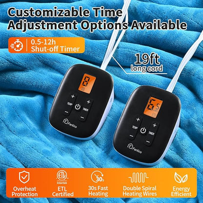 Heated Electric Blankets - Soft Flannel Heating Throw Electric Blanket with 6 Heat Settings King Size 100" × 90" Teal - Velvet & Sherpa