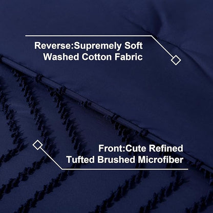 Litanika California King Size Comforter Set with Sheets Navy Blue - 7 Pieces Bed in a Bag Cal King Chevron Tufted Complete Bedding Sets with Comforter, Sheets, Pillowcases & Shams