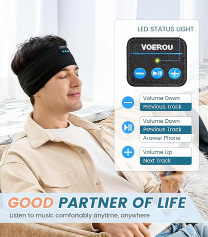 Voerou Sleeping Headphones Bluetooth 5.4 Headband, Wireless Music Eye Mask with HD Stereo Speakers, Headband Headphones for Side Sleepers, Christmas Cool Tech Gadgets Gifts for Men Women Teen Boys