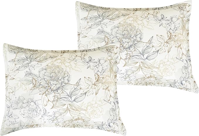 Chezmoi Collection Clematis 3-Piece Tranquil Floral Comforter Set King - Soft Green Gray Floral Printed Microfiber Lightweight Bedding Set for All Season