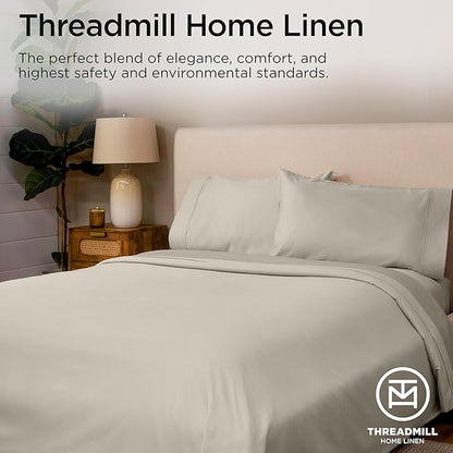Threadmill Supima Cotton Queen Sheet Set, 1000 Thread Count Queen Sheets for Queen Mattresses, 4 Piece American Luxury Bed Sheets, Sateen Hotel Quality Sheets with Elasticized Deep Pocket, Taupe