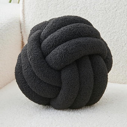 Decorative Throw Knot Pillow Ball for Home Chair Sofa Couch Bed Aesthetic Round Decor Pillows Lambswool Knotted Pillow Cushion (Black, 8inches)