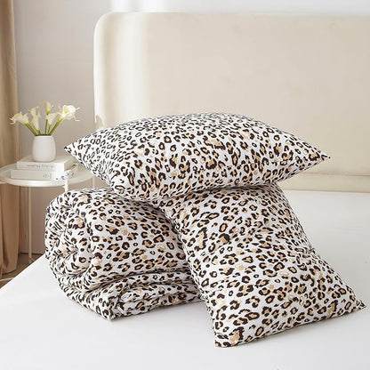 mixinni Black Brown Leopard Print Comforter Set Twin XL Size Women Ultra Soft Wildlife Animal Cheetah Print Comforter Men Abstract Bedding Set with 2 Pillowcases for All Seasons-Twin XL Size