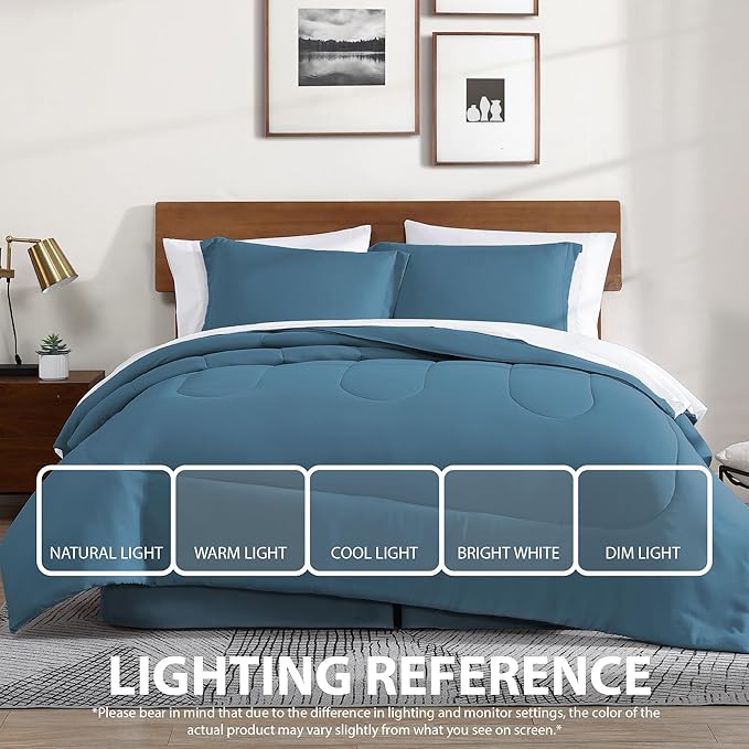 Cathay Home Basic Bedding Home Essential Ultra Soft Lightweight 8PC Wrinkle Resistant Microfiber Bed in a Bag Set (Includes Complete Sheet Set, Comforter Set & Bedskirt) - King, Blue