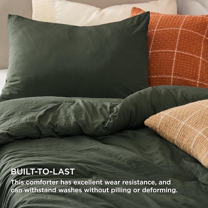 Bedsure Twin/Twin XL Comforter Set, Dark Green Soft Prewashed Bedding for All Seasons, 2 Pieces GentleSoft™ Bed Set, 1 Lightweight Comforter (68"x88") and 1 Pillowcase (20"x26")