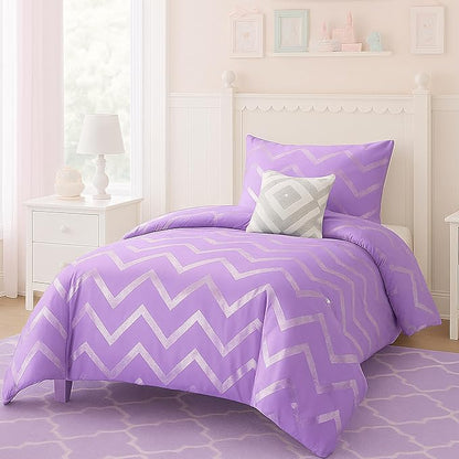 Codi Twin XL Bedding Set - Cute Purple Bed Set, Metallc Print Comforter - 3 Piece Sets for Girls, Includes 1 Comforter, 1 Decorative Pillow, and 1 Pillow Case - All Season, Lightweight and Warm