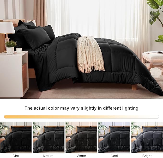 Newspin Twin XL Comforter Set Black - Bed in a Bag Twin XL Size 5 Pieces, All Season Bed Set, Fluffy Comforter Set with Sheets, Sheet Set Quilt Blanket, Pillowcases & Shams