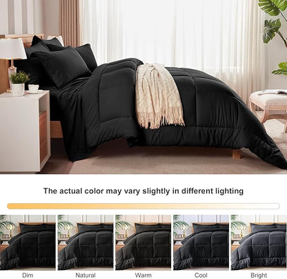 Newspin Full Comforter Set Black - Bed in a Bag Full Size 7 Pieces, All Season Bed Set, Fluffy Comforter Set with Sheets, Sheet Set Quilt Blanket, Pillowcases & Shams