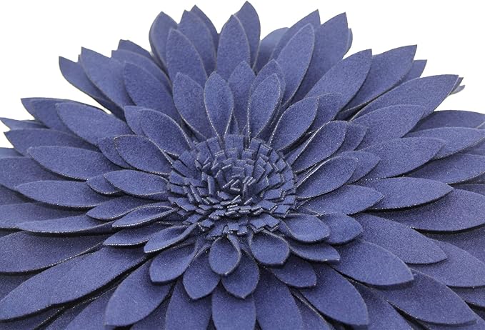 3D Daisy Flower Decorative Pillow - Sunflower Throw 14.5 x 13 Inch Round Decor - Home Decorations for Couch & Bed - Flower-Shaped (Case + Insert, Solid Navy)