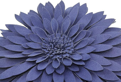3D Daisy Flower Decorative Pillow - Sunflower Throw 14.5 x 13 Inch Round Decor - Home Decorations for Couch & Bed - Flower-Shaped (Case + Insert, Solid Navy)