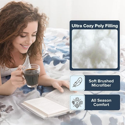 Madison Park Full Comforter Set with Sheets, Floral Bed in A Bag Soft Microfiber Comforter for Full Size Bed, All Season Lightweight Comforters Full Bed Set, Alexis, 9 Piece Blue