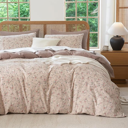 Comforter Queen Set Floral 3 Pieces Soft Cute Fresh Floral Bedding Lightweight Garden Style Floral Botanical Comforter for All Seasons and 2 Pillowcases