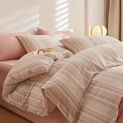 HighBuy Twin XL Size Comforter Set 3 Piece Striped Bedding Set White Pink Stripes Comforter Teen Lightweight Down Alternative Comforters for All Season 1 Stripe Comforter with 2 Pillowcases