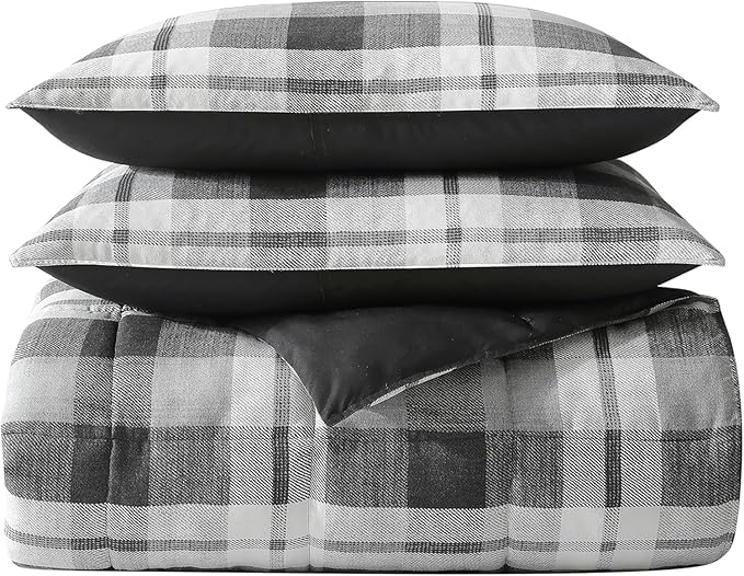 Nautica - Queen Comforter Set, Reversible Bedding with Matching Shams, Microsuede with Sherpa Reverse, Oek-Tex Certified (Crossview Plaid Charcoal)