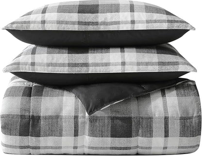 Nautica - Queen Comforter Set, Reversible Bedding with Matching Shams, Microsuede with Sherpa Reverse, Oek-Tex Certified (Crossview Plaid Charcoal)