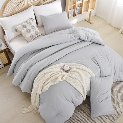 weigelia Grey Queen Comforter Sets - Soft Warm Light Grey Comforter for Queen Size Bed (1 Comforter, 2 Pillowcases)
