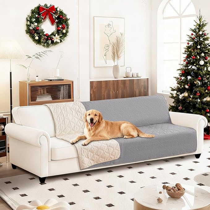 Waterproof Couch Covers for Pets, Waterproof Dog Bed Cover, Anti-Slip Soft Dog Blankets, Couch Cover for Dogs Washable, Pet Blanket for Puppy Large Dogs Cat (82x120 Inch, Light Grey)