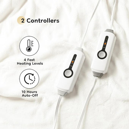 Electric Heated Blanket King Size 90"×100", Comfortable & Luxurious Flannel, 4 Heating Levels & 10 H Auto Shut Off, White