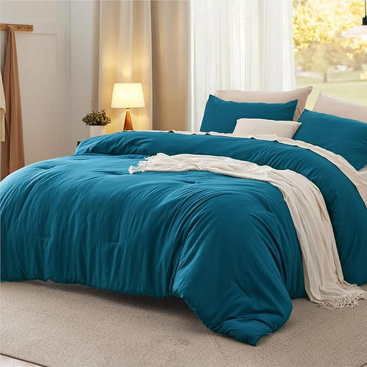 Bedsure Twin/Twin XL Comforter Set, Teal Soft Prewashed Bedding for All Seasons, 2 Pieces GentleSoft™ Bed Set, 1 Lightweight Comforter (68"x88") and 1 Pillowcase (20"x26")