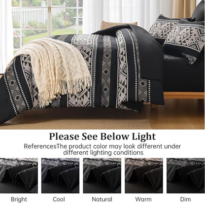 Anibedding Black King Size Comforter Set,7 Pieces Boho Striped Bed in a Bag Aztec Western Bedding Set, Soft Microfiber Farmhouse Bed Comforter Set for All Season