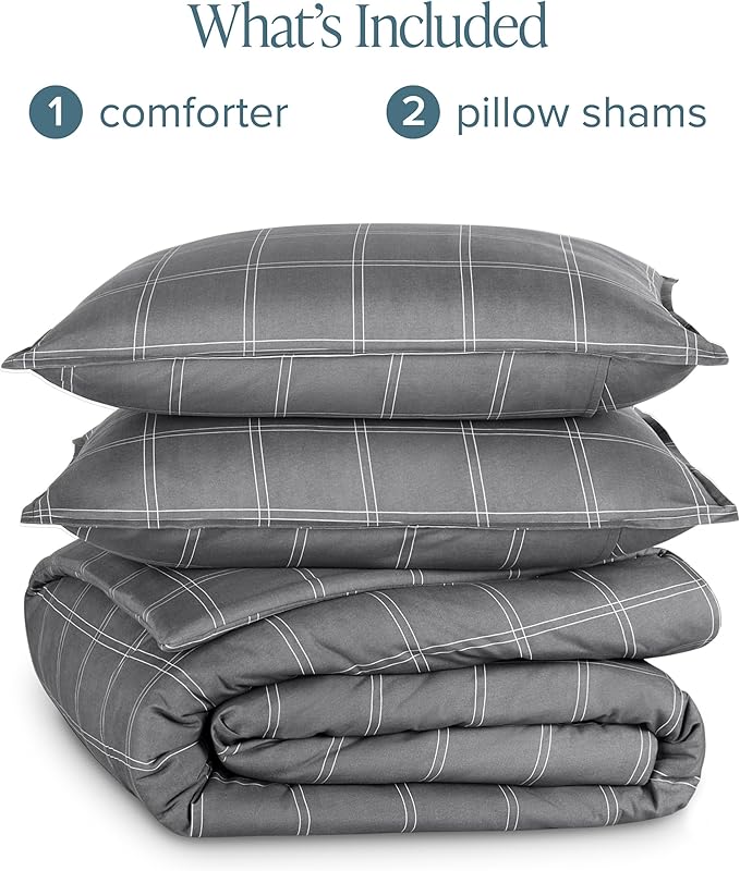 Bare Home Comforter Set - Full Size - Ultra-Soft - Goose Down Alternative - Premium 1800 Series - All Season Warmth Comforter (Full, Modern Plaid - Grey/White)