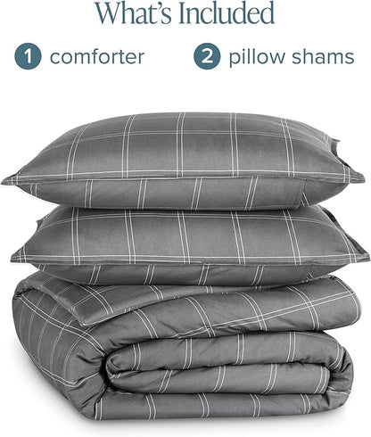 Bare Home Comforter Set - Full Size - Ultra-Soft - Goose Down Alternative - Premium 1800 Series - All Season Warmth Comforter (Full, Modern Plaid - Grey/White)