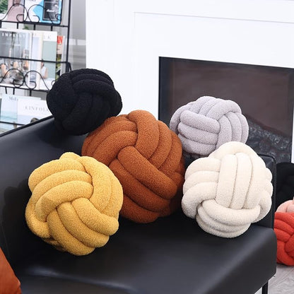 Petrella Knot Pillow Ball Round Throw Pillows Home Decor Cushion Decorative Aesthetic Throw Pillows，Lambswool Yellow 11inch