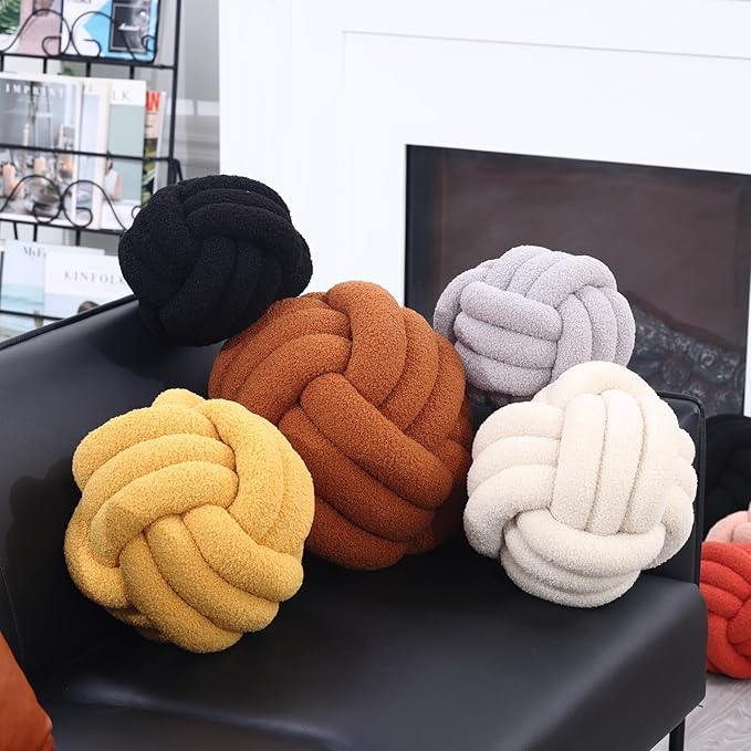 Petrella Knot Pillow Ball Round Throw Pillows Home Decor Cushion Decorative Aesthetic Throw Pillows，Lambswool Yellow 13inch