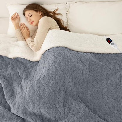 Electric Blanket Full Size 72"X84" Blue - Soft Thick Warm Sherpa Heated Blanket for Winter with 6 Fast Heating Levels & 10hrs LED Timer Auto Off for Women, Overheating Protection for Home