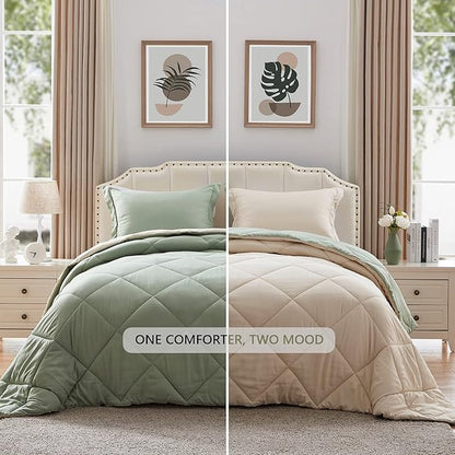 NexHome Twin Comforter Set - Sage Green Comforter Twin Size Bedding Set - Soft Down Alternative Comforter Bed Set 2 Pieces for Kids Boys Girls- 1 Comforter (68"x88") + 1 Pillow Sham (20"x26")