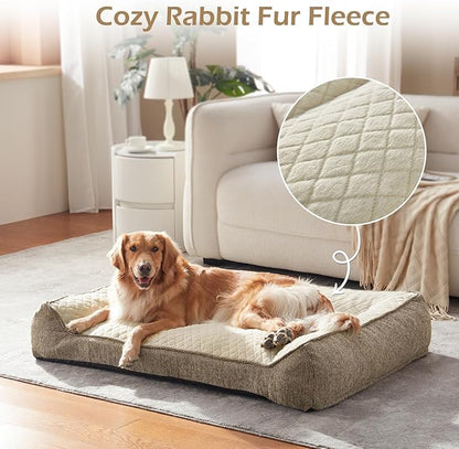 JOEJOY XL Orthopedic Dog Beds Large Sized Dog, Extra Thick Supportive Big Dogs Couch Bed with Sides, Ultra Soft Pet Bed Sofa for Large Dogs, Beige, 42inch