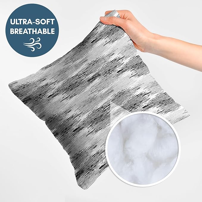 Americanflat 20x20 Throw Pillow with Sewn-in Insert - All-in-One Decorative Pillows - No Cover Needed - Soft and Durable Cushion for Bed or Sofa - Polyester - Black, Grey and White