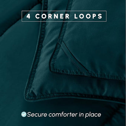 Elegant Comfort 3-Piece Box Stitched Down Alternative Comforter with Shams - Ultra Soft for All Season Duvet Insert with Corner Tabs, Plush Cozy 3PC Comforter Set, Oversize Queen, Marine Teal