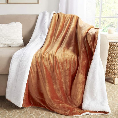 Genteele Sherpa Throw Blanket Super Soft Reversible Ultra Luxurious Plush Blanket, 60 x 70 inches, Burnt Orange/White