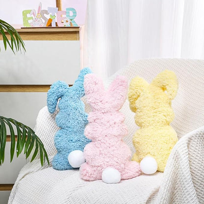 3 Pcs Easter Buuny Throw Pillows, 11.8 Inch Soft Rabbit Shaped Pillow Cushion Plush Happy Easter Decorative Pillow for Couch Bed (Pink, Yellow, Blue)