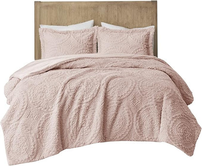 Madison Park Ultra Soft Luxury Premium Plush Comforter Mini Modern All Season Down Alternative Bedding Set with Matching Sham, Full/Queen, Blush