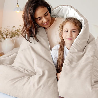 Exclusivo Mezcla Lightweight Reversible Full Queen Size Comforter Set, Down Alternative Comforter with 2 Pillow Sham, Full Queen Size Bedding Set for All Seasons, Brich Beige/White