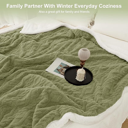 Twin Electric Blanket 62"X84" Green - Soft Thick Warm Sherpa Heated Blanket for Winter with 5 Fast Heating Levels & 10hrs Auto Off for Women Gift, Washable & ETL Certified for Office, Bed