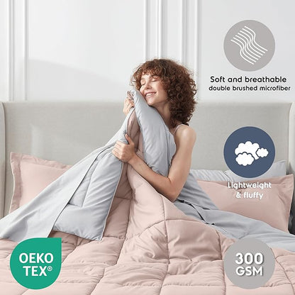 Nestl 7 Piece Queen Comforter Set – Blush Pink Reversible Bed in a Bag – Complete Queen Size Bedding Set with Sheets, Pillowcases and Shams