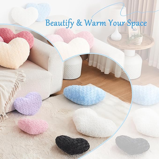 Heart Pillow Blue Throw Pillows, Soft and Fluffy Decorative Pillows for Bed Couch Chair, Cute Heart Shaped Room Decor for Valentine Anniversary Birthday Halloween Christmas (Small, 13"x10")