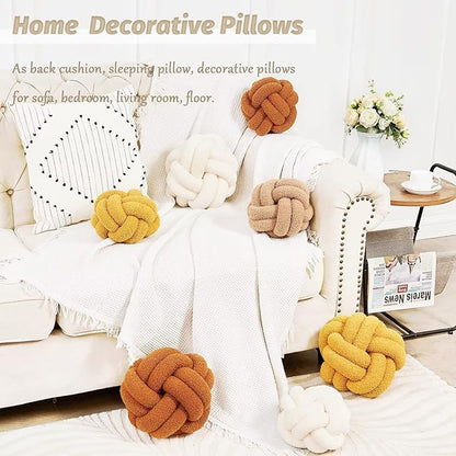 Uvvyui Knot Pillow Ball, Soft Ivory Home Decor Knotted Pillows, Handmade Round Plush Throw Pillow, Aesthetic & Cute Large Decorative Pillows for Bed, Floor, Couch, Bedroom Home Decor 8 inches