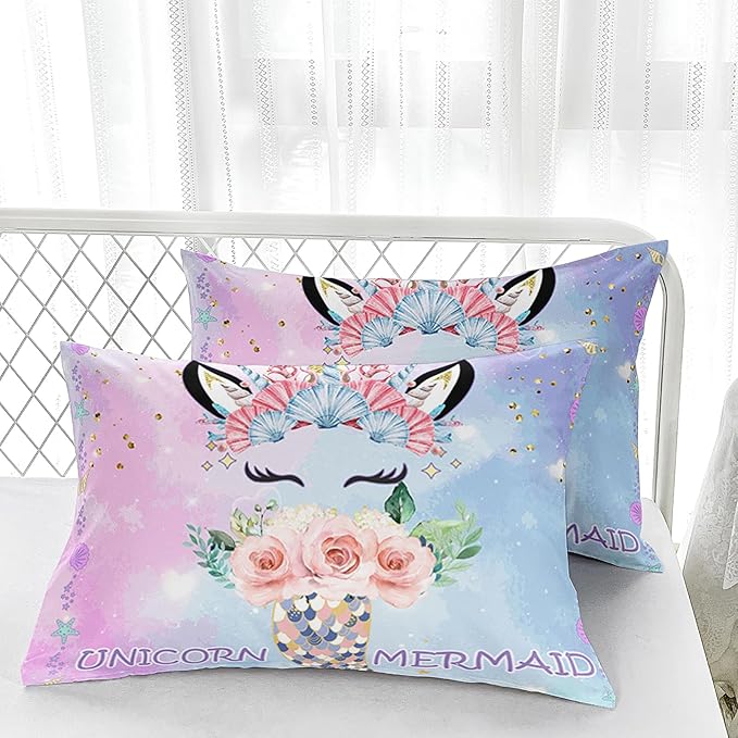 Cartoon Mermaid Tail Comforter Sets Full Size, Bedding Sets for Kids,Flowers and Scallops Comforter Sets All Season 1 Comforter and 2 Pillowcases