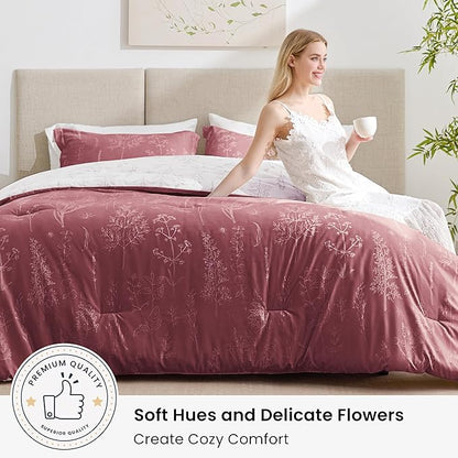 Love's cabin Vintage Rose Comforter Set King - King Size Comforter Set, 3 Pieces Cute Floral Bedding Sets for All Seasons,1 Soft Reversible Botanical Flowers Comforter and 2 Pillow Shams
