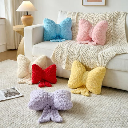 Bow Pillow, Decorative Bow Pillows with Soft Plush for Couch Bed, Bow Shaped Throw Pillow Room Decor for Bedroom, Bow Decorative Pillow for Living Room (Beige, Large-16 Inches)