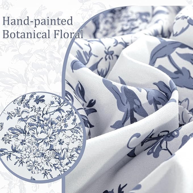 WONGS BEDDING Blue Floral Comforter Set King Size, 8 Pieces Flower Botanical Bed in a Bag Bedding Set, Soft Microfiber Comforter, Sheets, Pillowcases & Shams (90"x104")