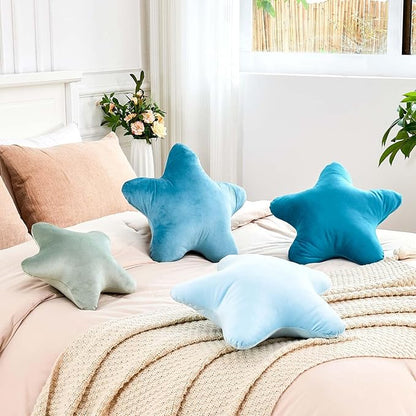 Sage Green Star Throw Pillow, Soft Velvet, PP Cotton Fill, 19.6" Star Shaped Decorative Throw Pillow for Bedroom, Living Room
