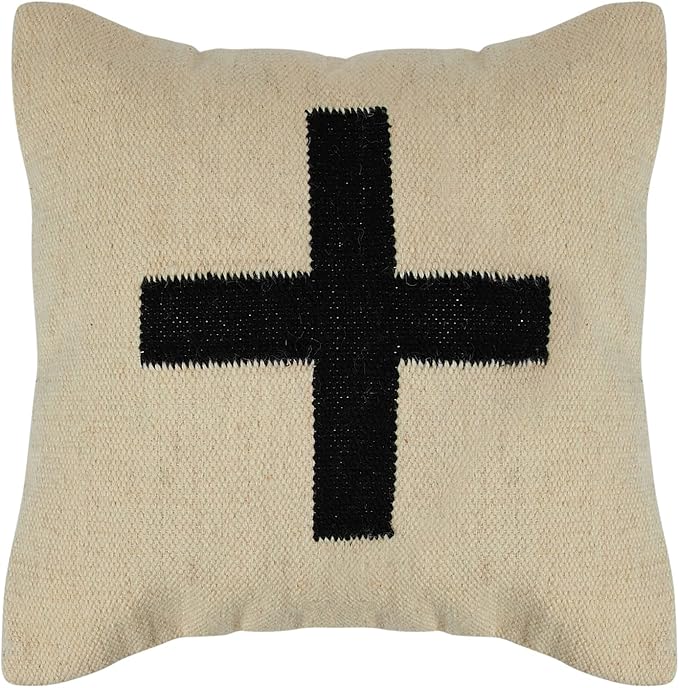Creative Co-Op Swiss Cross Cotton Wool Throw Pillow, Cream